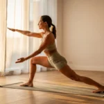 Séance de hatha flow yoga avec transitions fluides sur tapis dans une salle lumineuse