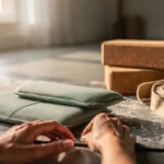 Pads de yoga posés sur un tapis avec briques et sangle pour une séance confortable