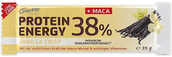 GoMo ENERGY® 38% BARRE PROTÉINÉE │ Boosteur d’énergie et brûleur de graisse│ 1000 mg de maca + L-carnitine et vitamines B│ Riche en protéines | Croquant et doux | VANILLA CRISP 18x35g