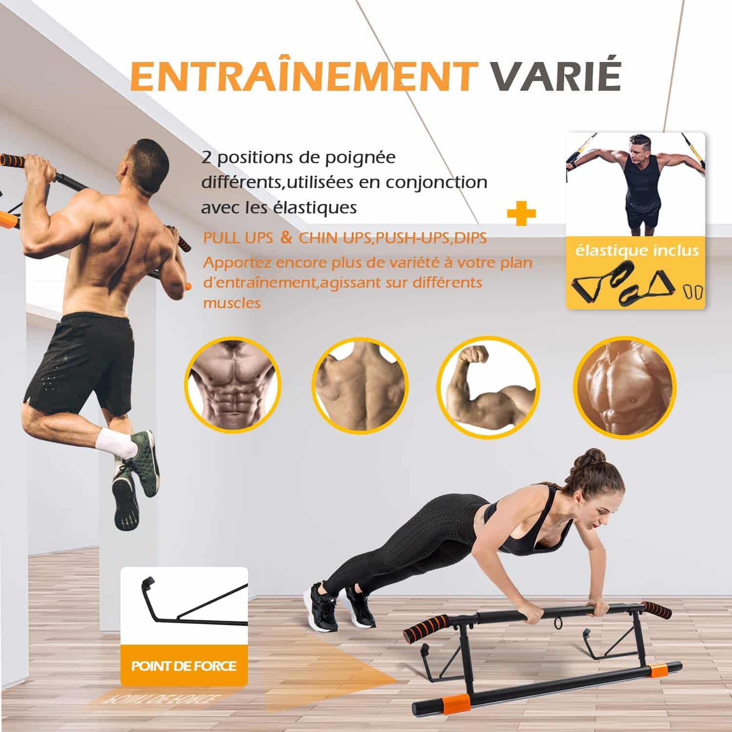 Barre De Traction De Porte POSKOU - Ajustable 76-100 Cm, Sans Vis, Support 200 Kg, Idéale Pour Entraînement Maison