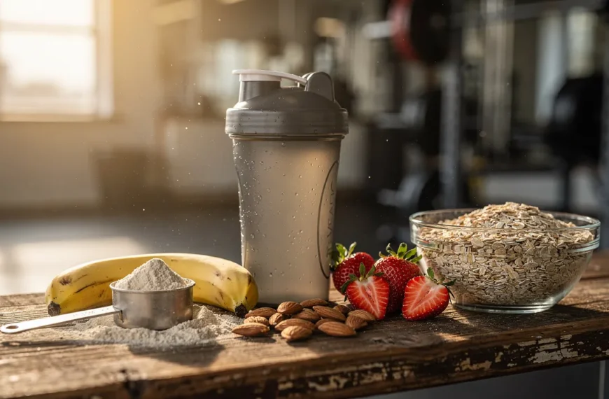 Compléments alimentaires brûleurs de graisse sur un banc de musculation, nutrition sportive