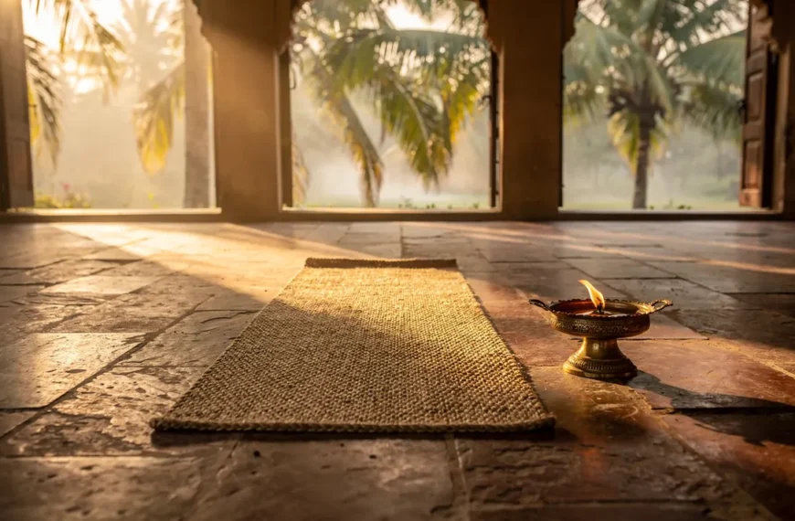 Salle calme en Inde pour pratiquer le yoga indien au lever du soleil